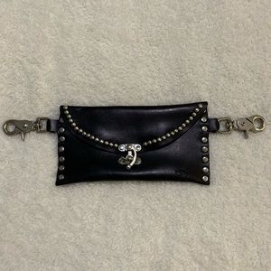 Black Leather Hip-pack, Waist Bag, phone holder with Silver Accents